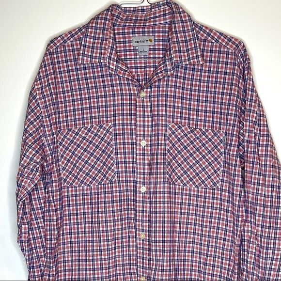 Large Carhartt Red-White-Blue Plaid LS Shirt - Picture 4 of 4